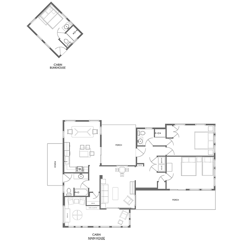 Arbutus Cabin Mainhouse & Bunkhouse Floor Plans